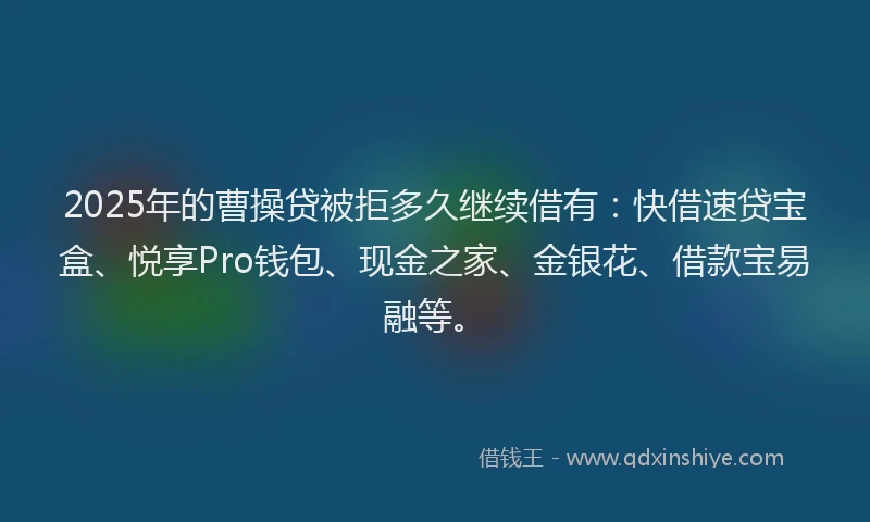 2025年的曹操贷被拒多久继续借有：快借速贷宝盒、悦享Pro钱包、现金之家、金银花、借款宝易融等。