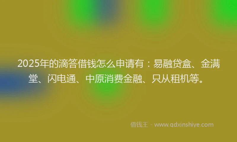 2025年的滴答借钱怎么申请有：易融贷盒、金满堂、闪电通、中原消费金融、只从租机等。