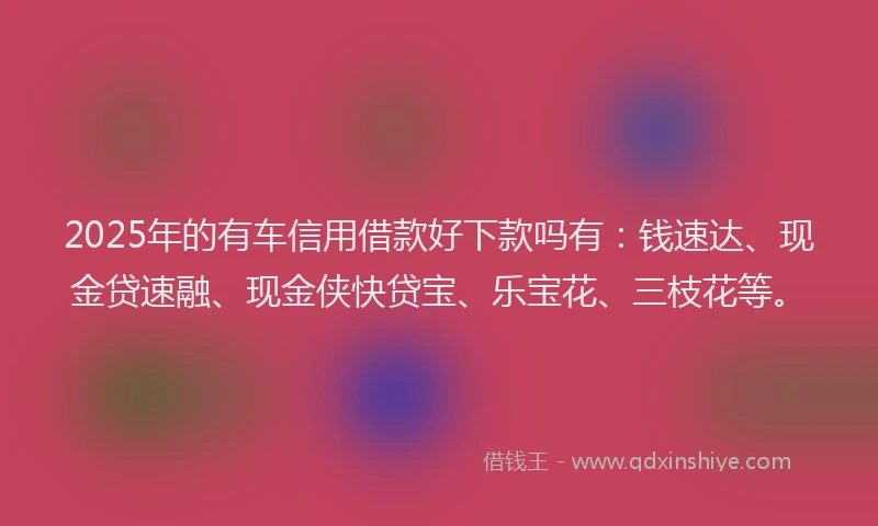 2025年的有车信用借款好下款吗有：钱速达、现金贷速融、现金侠快贷宝、乐宝花、三枝花等。