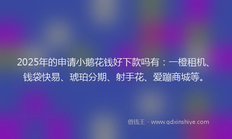 2025年的申请小鹅花钱好下款吗有：一橙租机、钱袋快易、琥珀分期、射手花、爱蹦商城等。