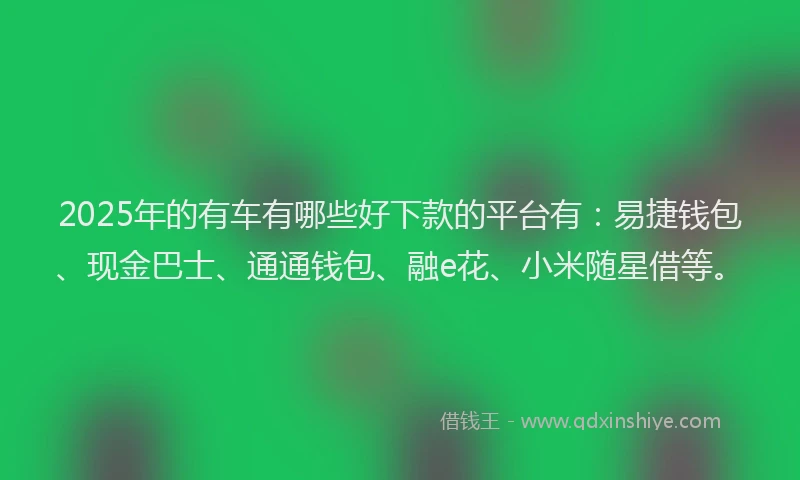 2025年的有车有哪些好下款的平台有：易捷钱包、现金巴士、通通钱包、融e花、小米随星借等。