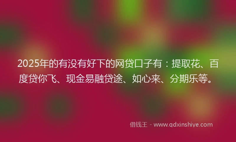 2025年的有没有好下的网贷口子有：提取花、百度贷你飞、现金易融贷途、如心来、分期乐等。