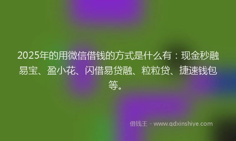 2025年的用微信借钱的方式是什么有：现金秒融易宝、盈小花、闪借易贷融、粒粒贷、捷速钱包等。
