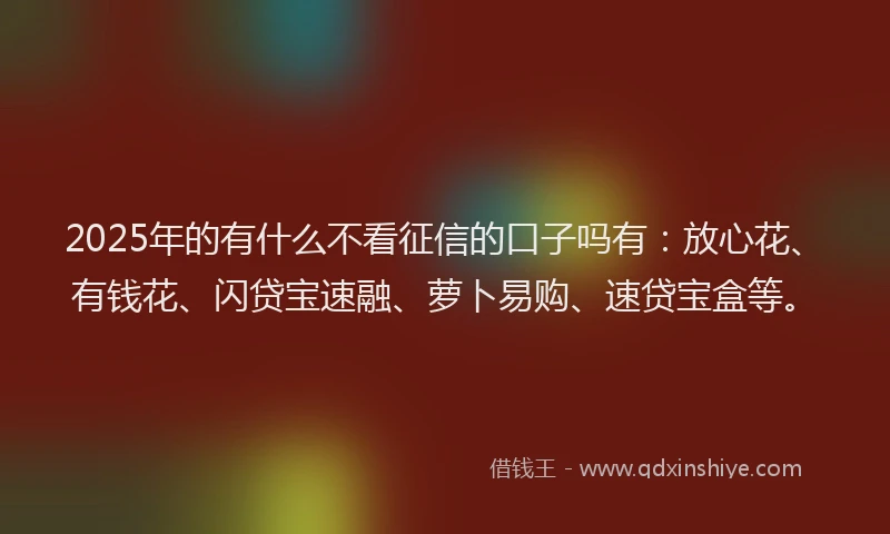 2025年的有什么不看征信的口子吗有：放心花、有钱花、闪贷宝速融、萝卜易购、速贷宝盒等。