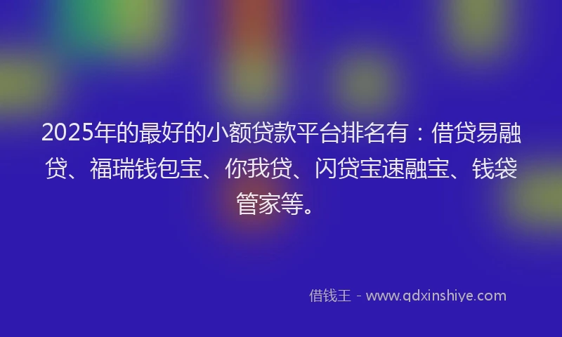 2025年的最好的小额贷款平台排名有：借贷易融贷、福瑞钱包宝、你我贷、闪贷宝速融宝、钱袋管家等。