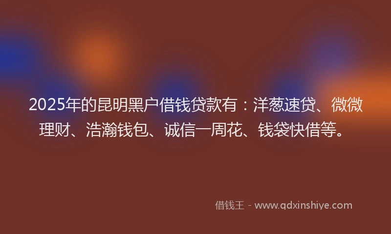 2025年的昆明黑户借钱贷款有：洋葱速贷、微微理财、浩瀚钱包、诚信一周花、钱袋快借等。