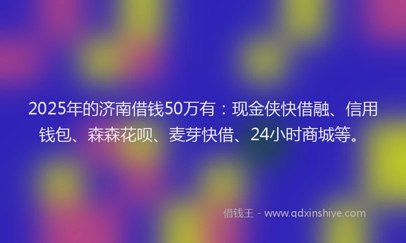 2025年的济南借钱50万有：现金侠快借融、信用钱包、森森花呗、麦芽快借、24小时商城等。