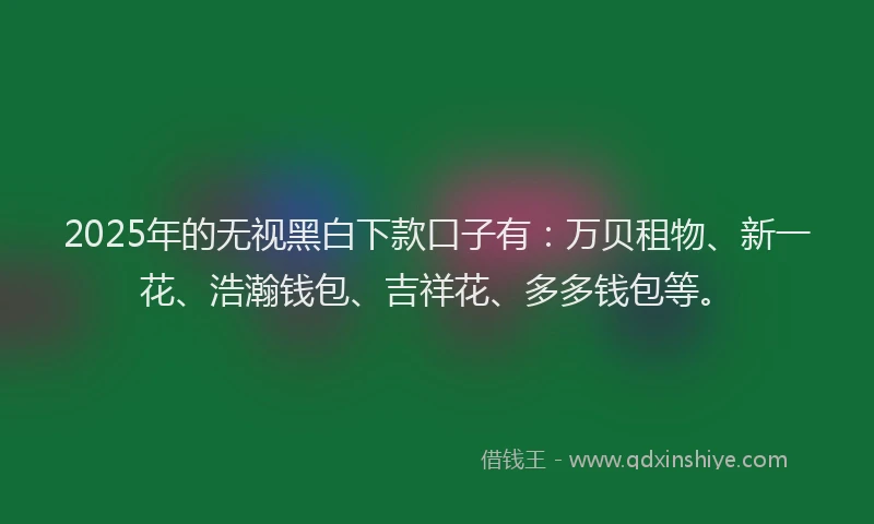 2025年的无视黑白下款口子有：万贝租物、新一花、浩瀚钱包、吉祥花、多多钱包等。