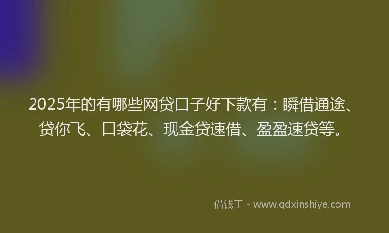 2025年的有哪些网贷口子好下款有：瞬借通途、贷你飞、口袋花、现金贷速借、盈盈速贷等。