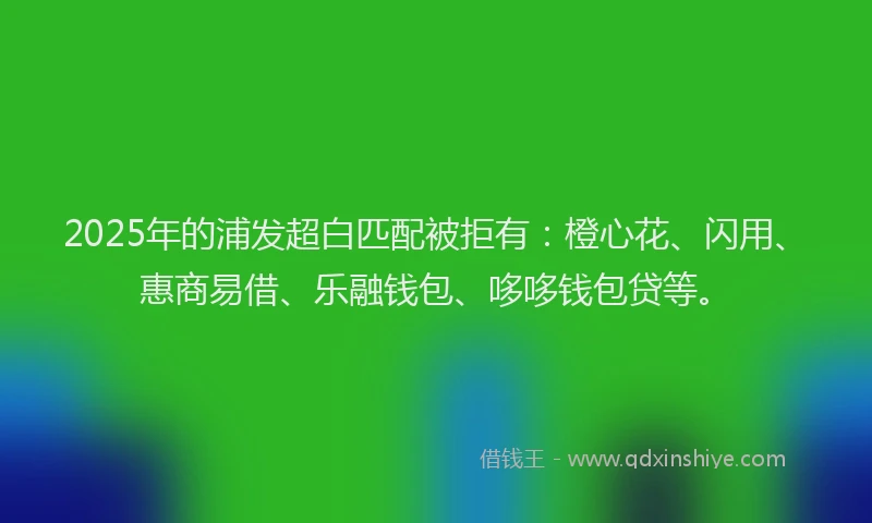 2025年的浦发超白匹配被拒有：橙心花、闪用、惠商易借、乐融钱包、哆哆钱包贷等。