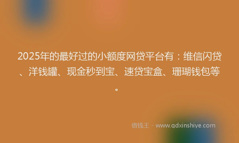 2025年的最好过的小额度网贷平台有：维信闪贷、洋钱罐、现金秒到宝、速贷宝盒、珊瑚钱包等。