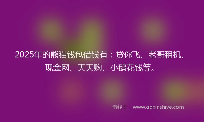 2025年的熊猫钱包借钱有：贷你飞、老哥租机、现金网、天天购、小鹅花钱等。
