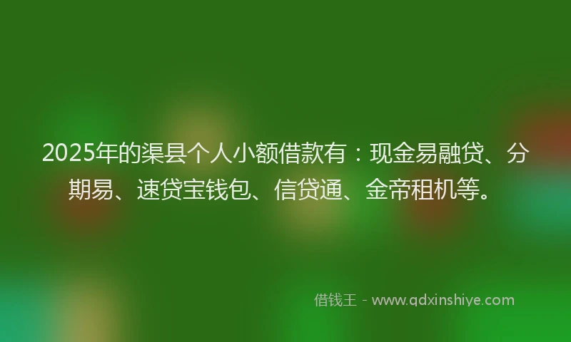 2025年的渠县个人小额借款有：现金易融贷、分期易、速贷宝钱包、信贷通、金帝租机等。