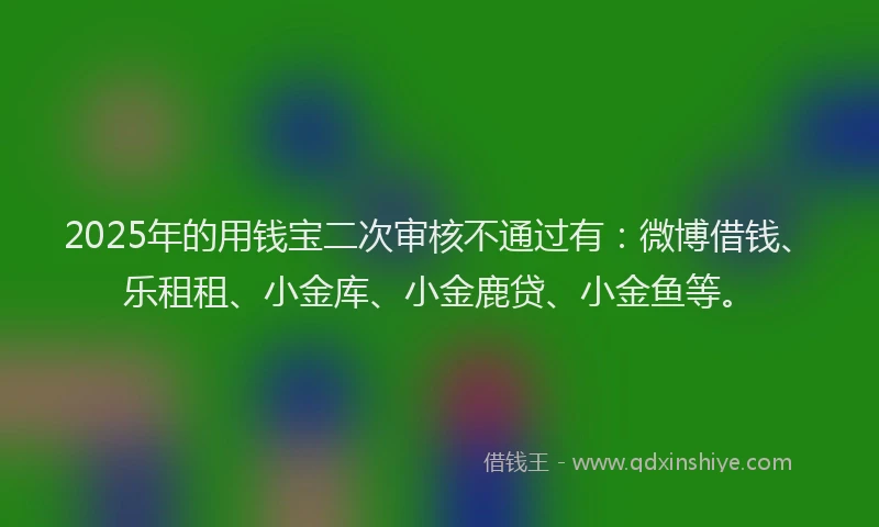2025年的用钱宝二次审核不通过有：微博借钱、乐租租、小金库、小金鹿贷、小金鱼等。