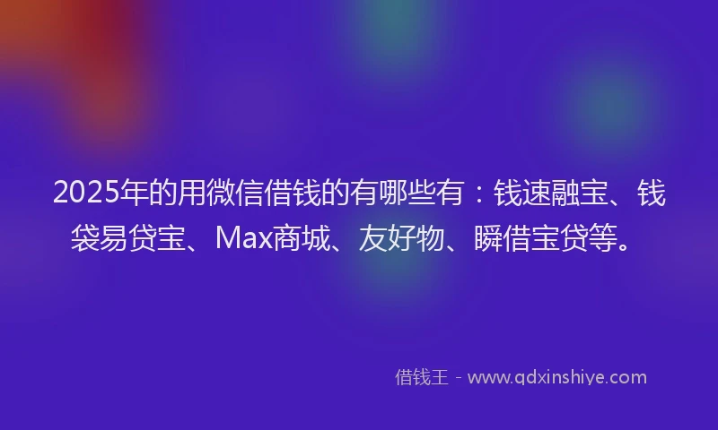 2025年的用微信借钱的有哪些有：钱速融宝、钱袋易贷宝、Max商城、友好物、瞬借宝贷等。