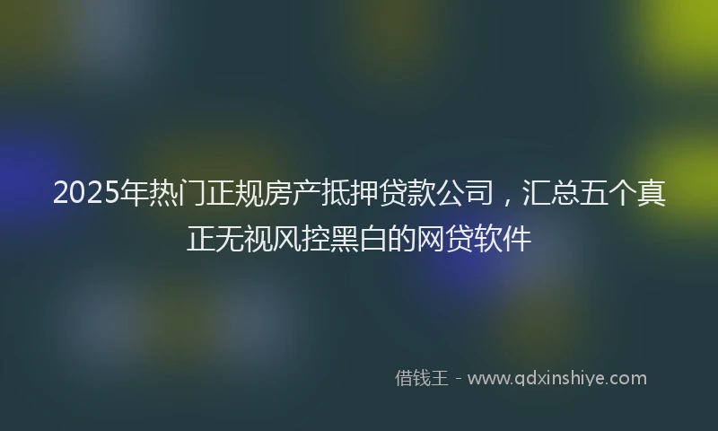 2025年热门正规房产抵押贷款公司，汇总五个真正无视风控黑白的网贷软件