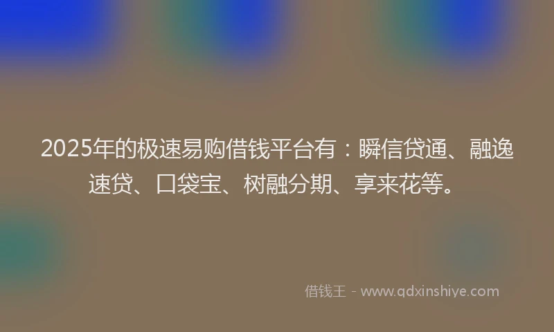 2025年的极速易购借钱平台有：瞬信贷通、融逸速贷、口袋宝、树融分期、享来花等。