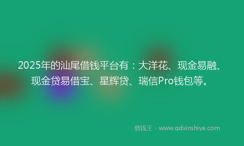 2025年的汕尾借钱平台有：大洋花、现金易融、现金贷易借宝、星辉贷、瑞信Pro钱包等。