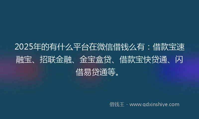 2025年的有什么平台在微信借钱么有：借款宝速融宝、招联金融、金宝盒贷、借款宝快贷通、闪借易贷通等。