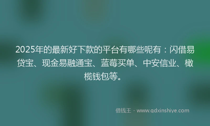 2025年的最新好下款的平台有哪些呢有：闪借易贷宝、现金易融通宝、蓝莓买单、中安信业、橄榄钱包等。
