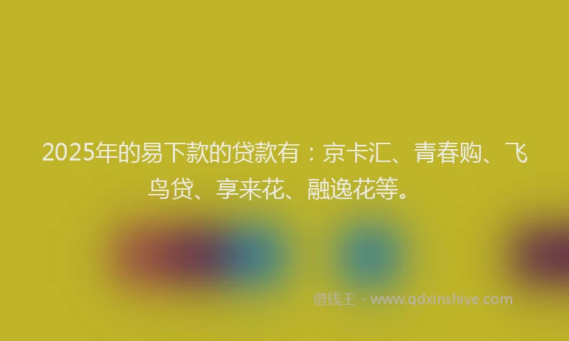 2025年的易下款的贷款有：京卡汇、青春购、飞鸟贷、享来花、融逸花等。
