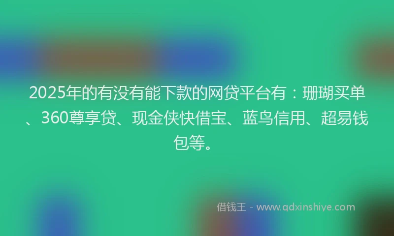 2025年的有没有能下款的网贷平台有：珊瑚买单、360尊享贷、现金侠快借宝、蓝鸟信用、超易钱包等。