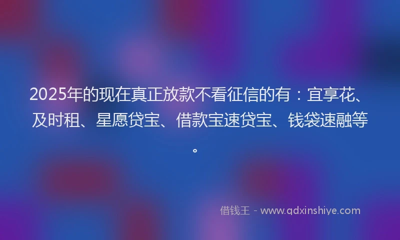 2025年的现在真正放款不看征信的有：宜享花、及时租、星愿贷宝、借款宝速贷宝、钱袋速融等。