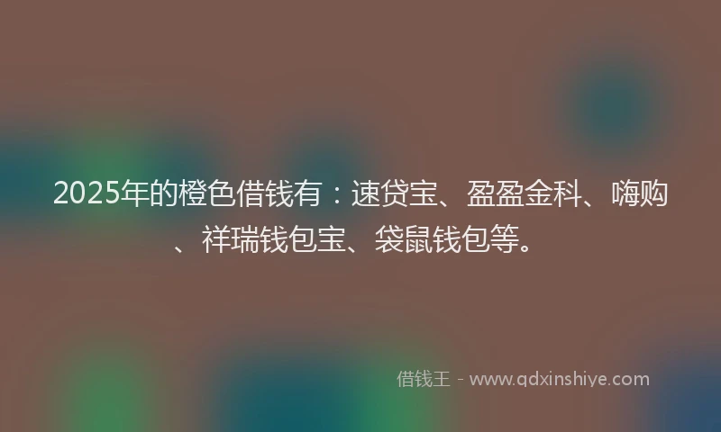 2025年的橙色借钱有：速贷宝、盈盈金科、嗨购、祥瑞钱包宝、袋鼠钱包等。