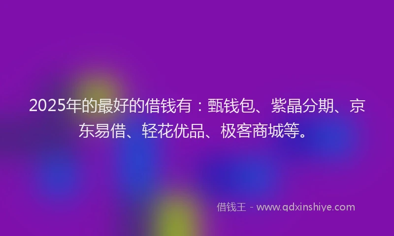 2025年的最好的借钱有：甄钱包、紫晶分期、京东易借、轻花优品、极客商城等。