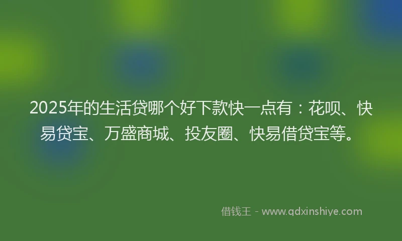 2025年的生活贷哪个好下款快一点有：花呗、快易贷宝、万盛商城、投友圈、快易借贷宝等。