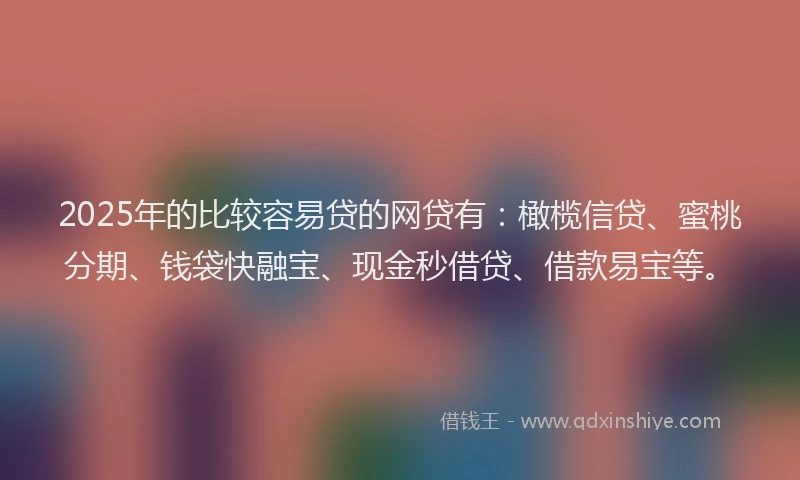2025年的比较容易贷的网贷有：橄榄信贷、蜜桃分期、钱袋快融宝、现金秒借贷、借款易宝等。