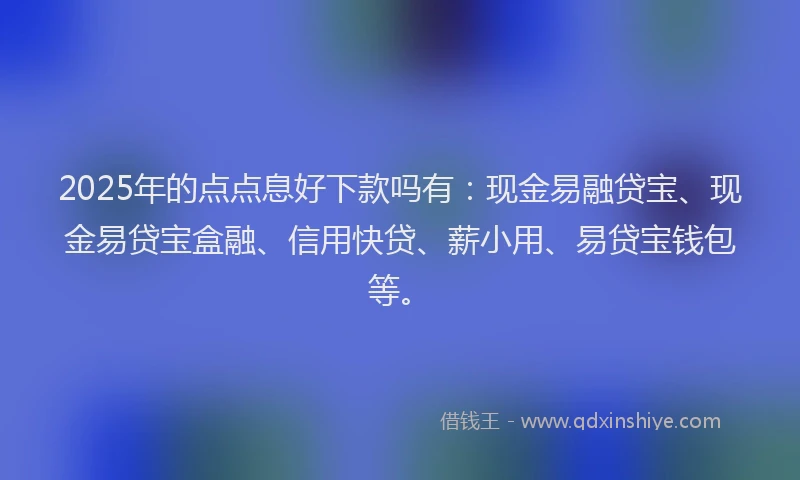 2025年的点点息好下款吗有：现金易融贷宝、现金易贷宝盒融、信用快贷、薪小用、易贷宝钱包等。