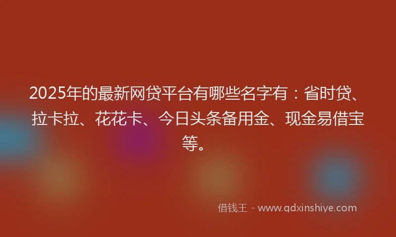 2025年的最新网贷平台有哪些名字有：省时贷、拉卡拉、花花卡、今日头条备用金、现金易借宝等。