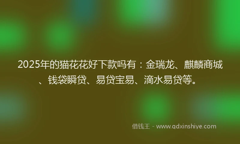 2025年的猫花花好下款吗有：金瑞龙、麒麟商城、钱袋瞬贷、易贷宝易、滴水易贷等。