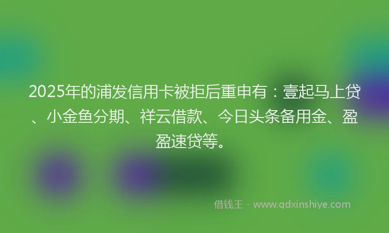 2025年的浦发信用卡被拒后重申有：壹起马上贷、小金鱼分期、祥云借款、今日头条备用金、盈盈速贷等。