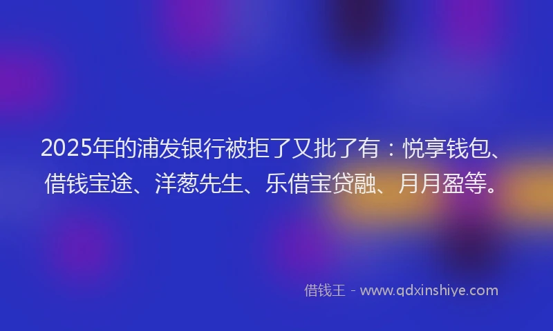 2025年的浦发银行被拒了又批了有：悦享钱包、借钱宝途、洋葱先生、乐借宝贷融、月月盈等。