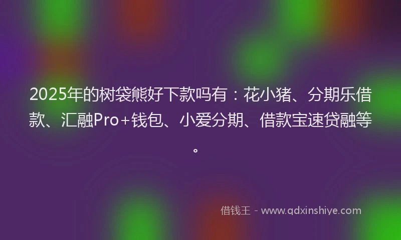 2025年的树袋熊好下款吗有：花小猪、分期乐借款、汇融Pro+钱包、小爱分期、借款宝速贷融等。