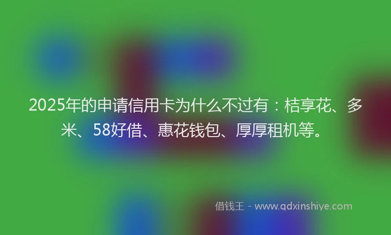2025年的申请信用卡为什么不过有：桔享花、多米、58好借、惠花钱包、厚厚租机等。