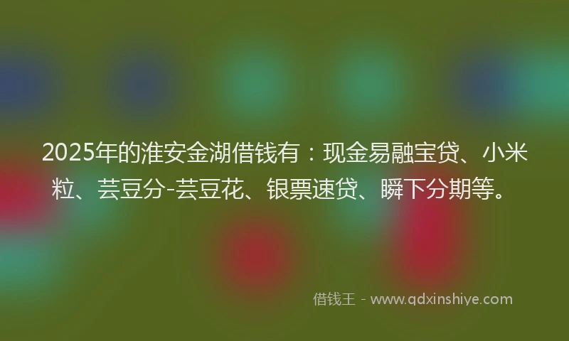 2025年的淮安金湖借钱有：现金易融宝贷、小米粒、芸豆分-芸豆花、银票速贷、瞬下分期等。