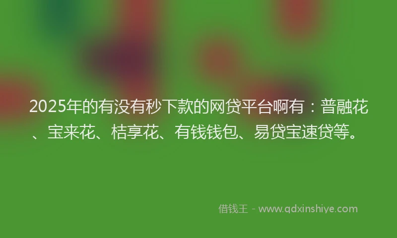 2025年的有没有秒下款的网贷平台啊有：普融花、宝来花、桔享花、有钱钱包、易贷宝速贷等。
