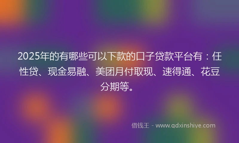 2025年的有哪些可以下款的口子贷款平台有：任性贷、现金易融、美团月付取现、速得通、花豆分期等。