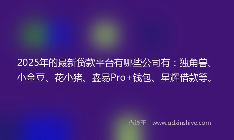 2025年的最新贷款平台有哪些公司有：独角兽、小金豆、花小猪、鑫易Pro+钱包、星辉借款等。