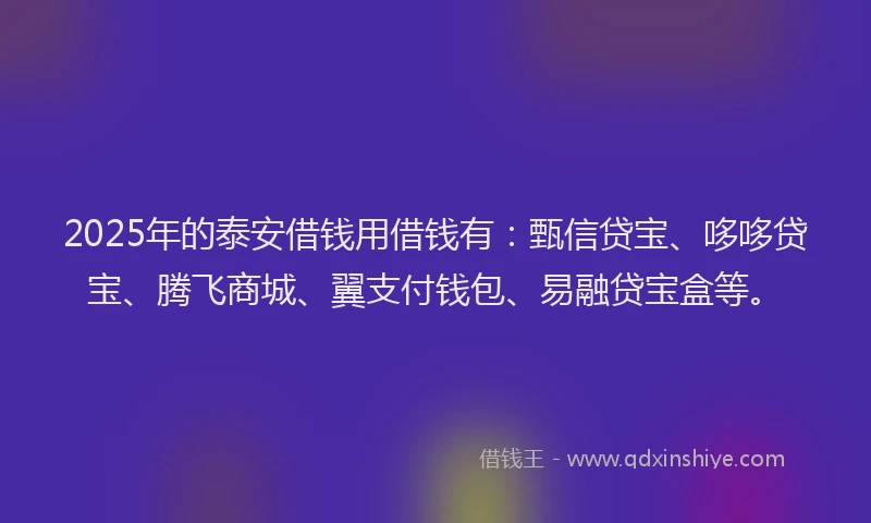 2025年的泰安借钱用借钱有：甄信贷宝、哆哆贷宝、腾飞商城、翼支付钱包、易融贷宝盒等。