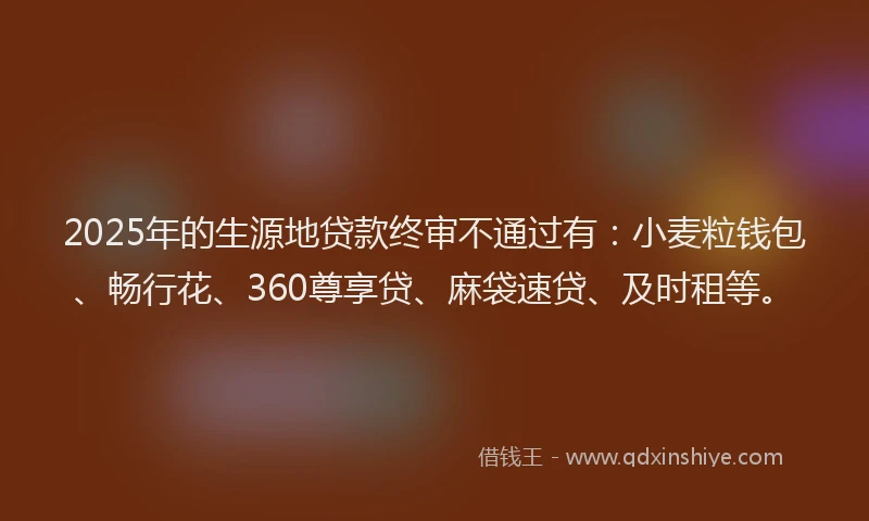2025年的生源地贷款终审不通过有：小麦粒钱包、畅行花、360尊享贷、麻袋速贷、及时租等。