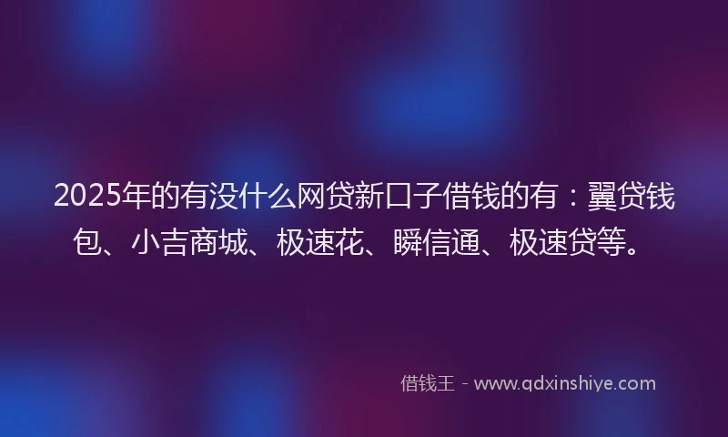 2025年的有没什么网贷新口子借钱的有：翼贷钱包、小吉商城、极速花、瞬信通、极速贷等。
