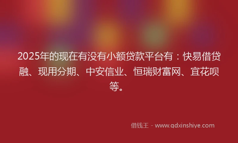 2025年的现在有没有小额贷款平台有：快易借贷融、现用分期、中安信业、恒瑞财富网、宜花呗等。