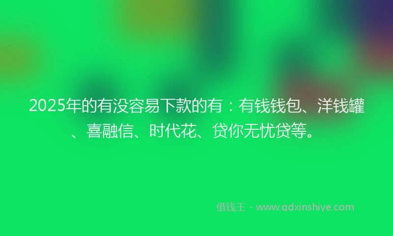 2025年的有没容易下款的有：有钱钱包、洋钱罐、喜融信、时代花、贷你无忧贷等。