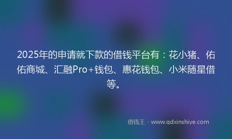2025年的申请就下款的借钱平台有：花小猪、佑佑商城、汇融Pro+钱包、惠花钱包、小米随星借等。