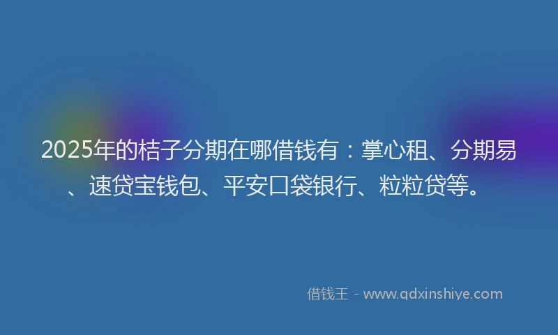 2025年的桔子分期在哪借钱有：掌心租、分期易、速贷宝钱包、平安口袋银行、粒粒贷等。