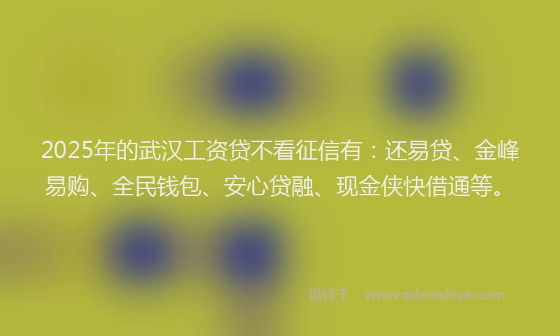 2025年的武汉工资贷不看征信有：还易贷、金峰易购、全民钱包、安心贷融、现金侠快借通等。